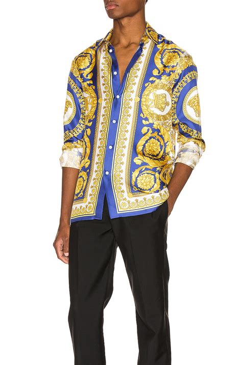 versace blue silk plaid shirt|Versace silk shirt sale.